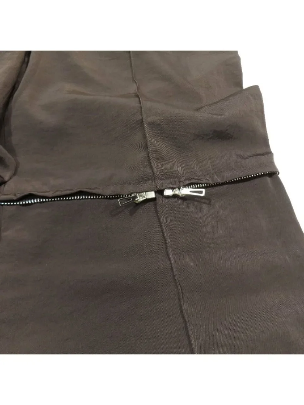 Hermes Zip Design 2-Way Nylon Wide Pants Dark Brown 36
